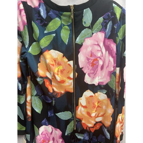 Eliza J Floral Boho 3/4 Sleeve Midi Dress Professional Career Zip Size 8 Petite - Picture 4 of 9